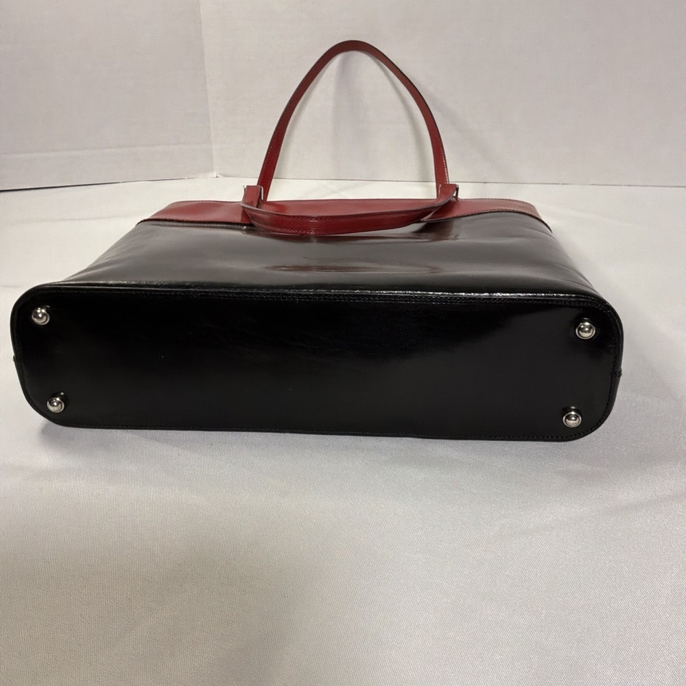 Kate Spade Red Black Colorblock Leather Tote Work Laptop Shoulder Bag Large - Picture 8 of 13